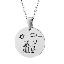 Stainless Steel Happy Family Father Son Round Pendant Jewelry Necklace
